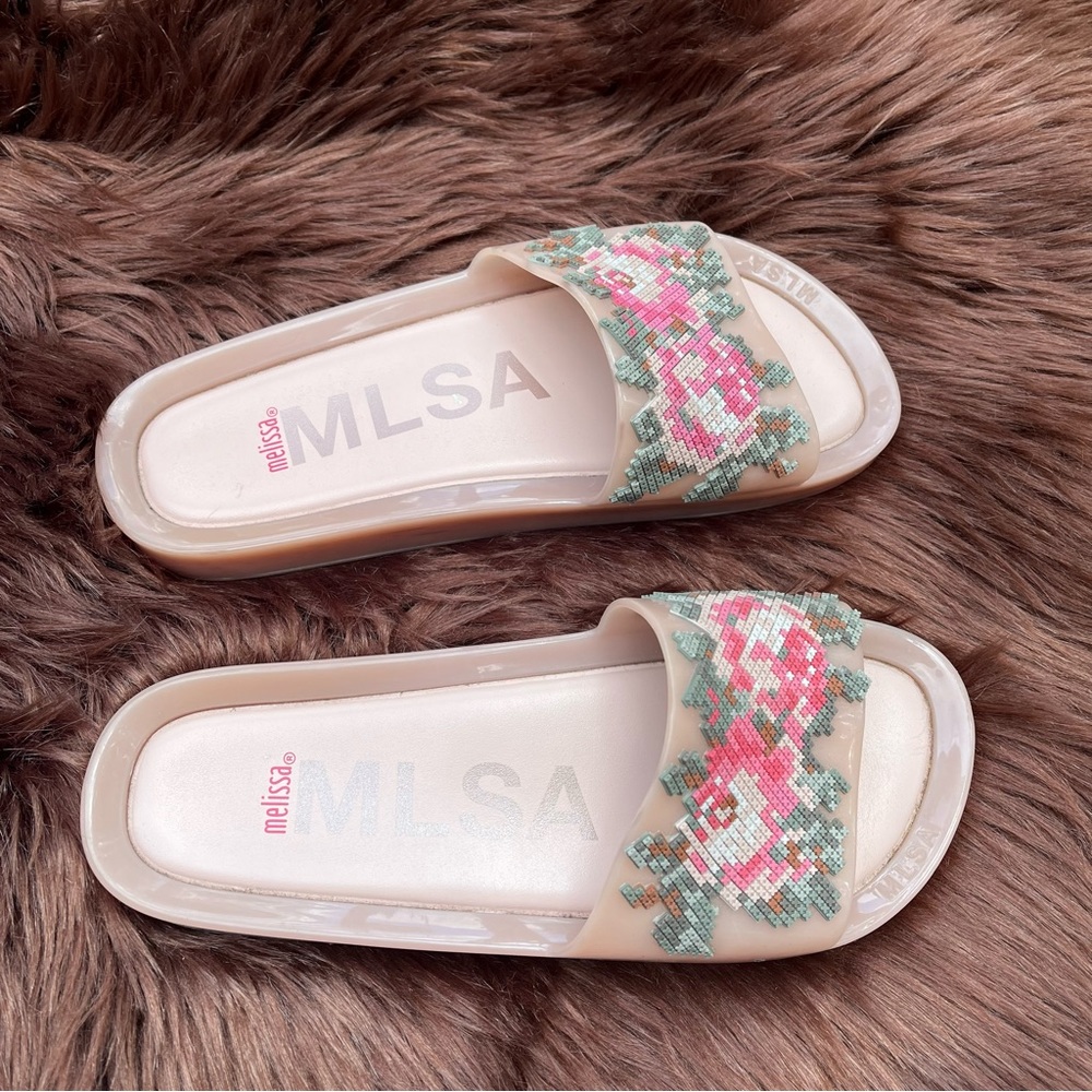 Melissa Pink Floral Slide Sandals - Picture 4 of 10